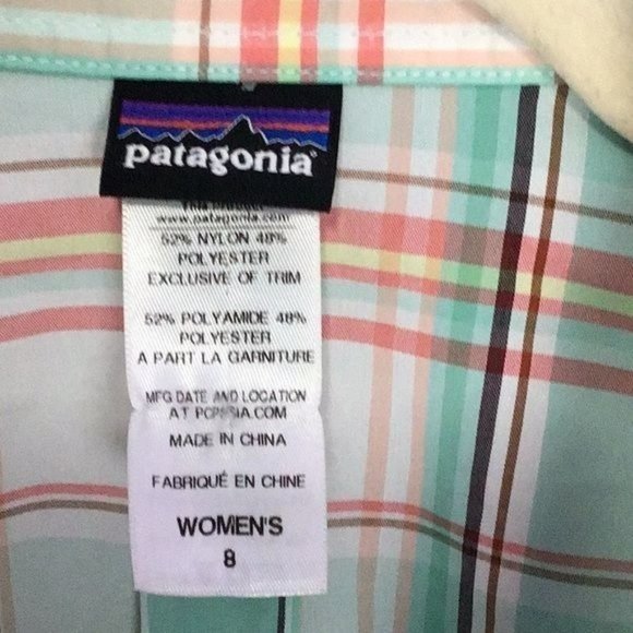 Patagonia Womans 8 Medium Cotton Blend Button Up Shirt Long Sleeve Green Orange - Picture 2 of 5